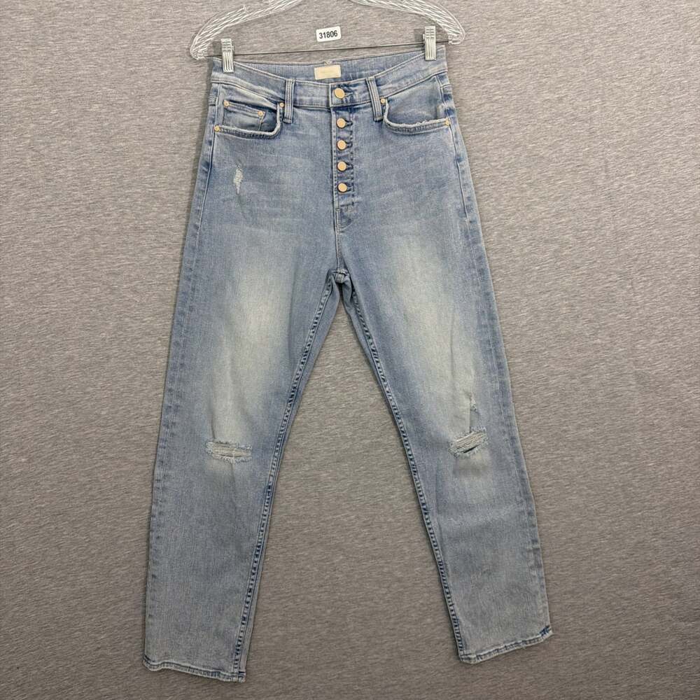 Mother Denim Womens 30 Pixie Tomcat Ankle High Rise Straight Leg Blue Jeans